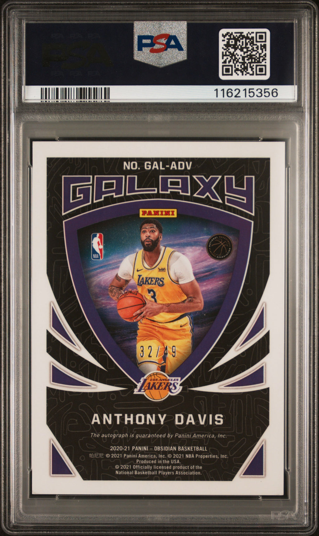 2020 Panini Obsidian Galaxy Autographs Anthony Davis #ADV PSA 9