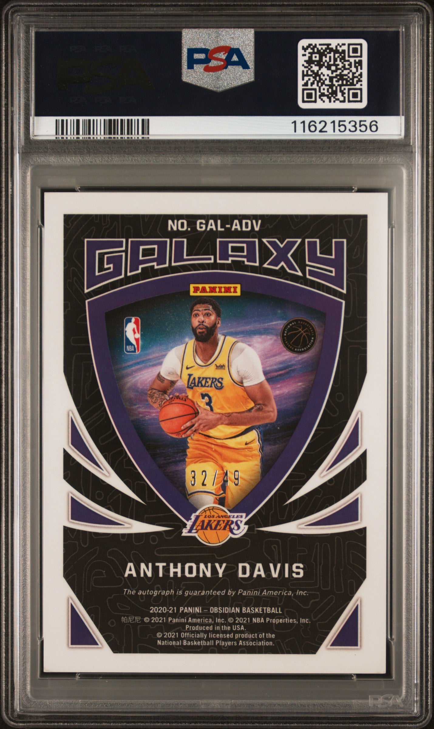 2020 Panini Obsidian Galaxy Autographs Anthony Davis #ADV PSA 9