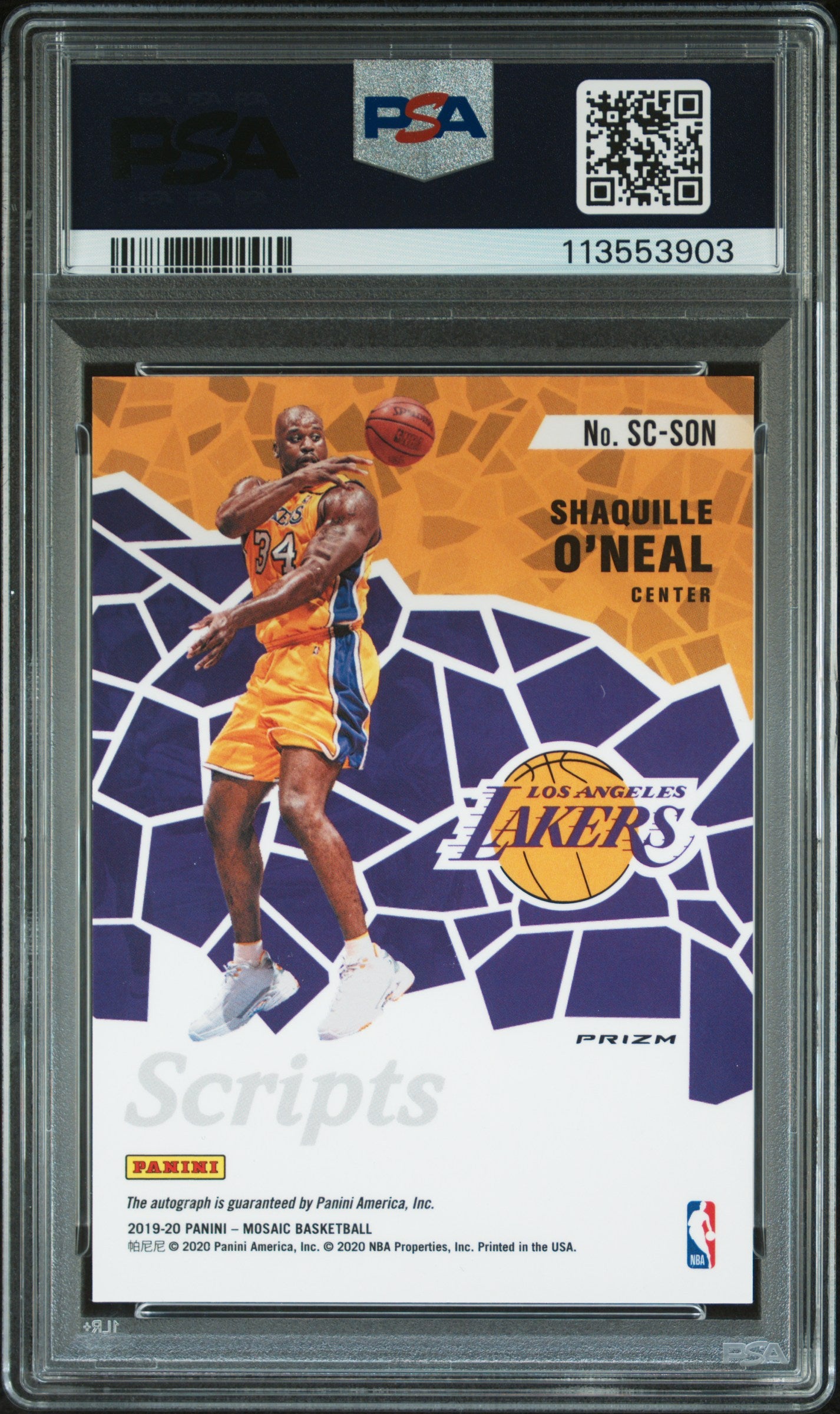 2019 Panini Mosaic Scripts Shaquille O'Neal Red Wave #SCSON PSA 10