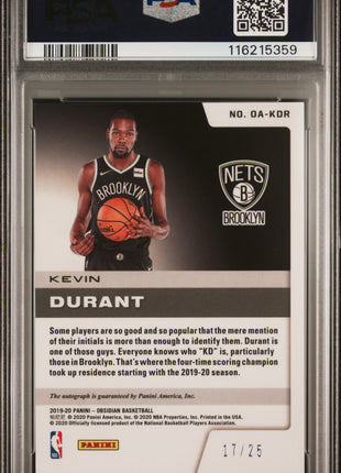 2019 Panini Obsidian Onyx Autographs Kevin Durant #OAKDR PSA 9