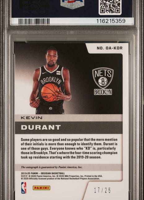 2019 Panini Obsidian Onyx Autographs Kevin Durant #OAKDR PSA 9