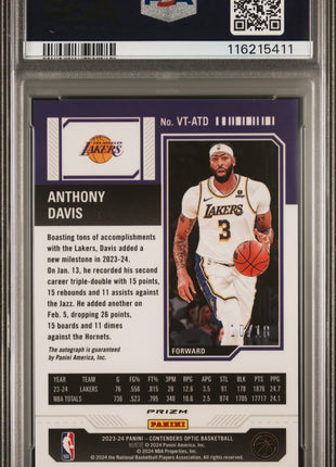 2023 Panini Contenders Optic Veteran Ticket Autographs Anthony Davis PRP Fotl #VTATD PSA 9