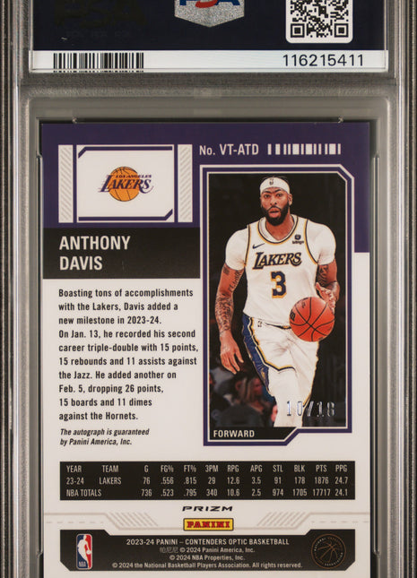 2023 Panini Contenders Optic Veteran Ticket Autographs Anthony Davis PRP Fotl #VTATD PSA 9