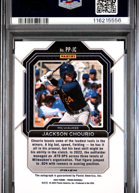 2023 Panini Prizm Potential Penmanship Jackson Chourio GLD #PPJC PSA 9