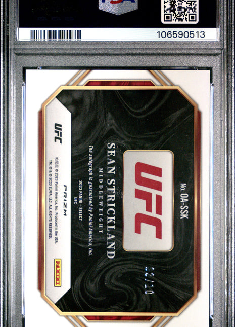 2023 Panini Select UFC Octagon Action Signatures Sean Strickland Gold #OASSK PSA 9