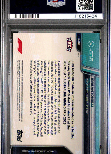 2025 Topps Now Formula 1 Kimi Antonelli #14 PSA 10
