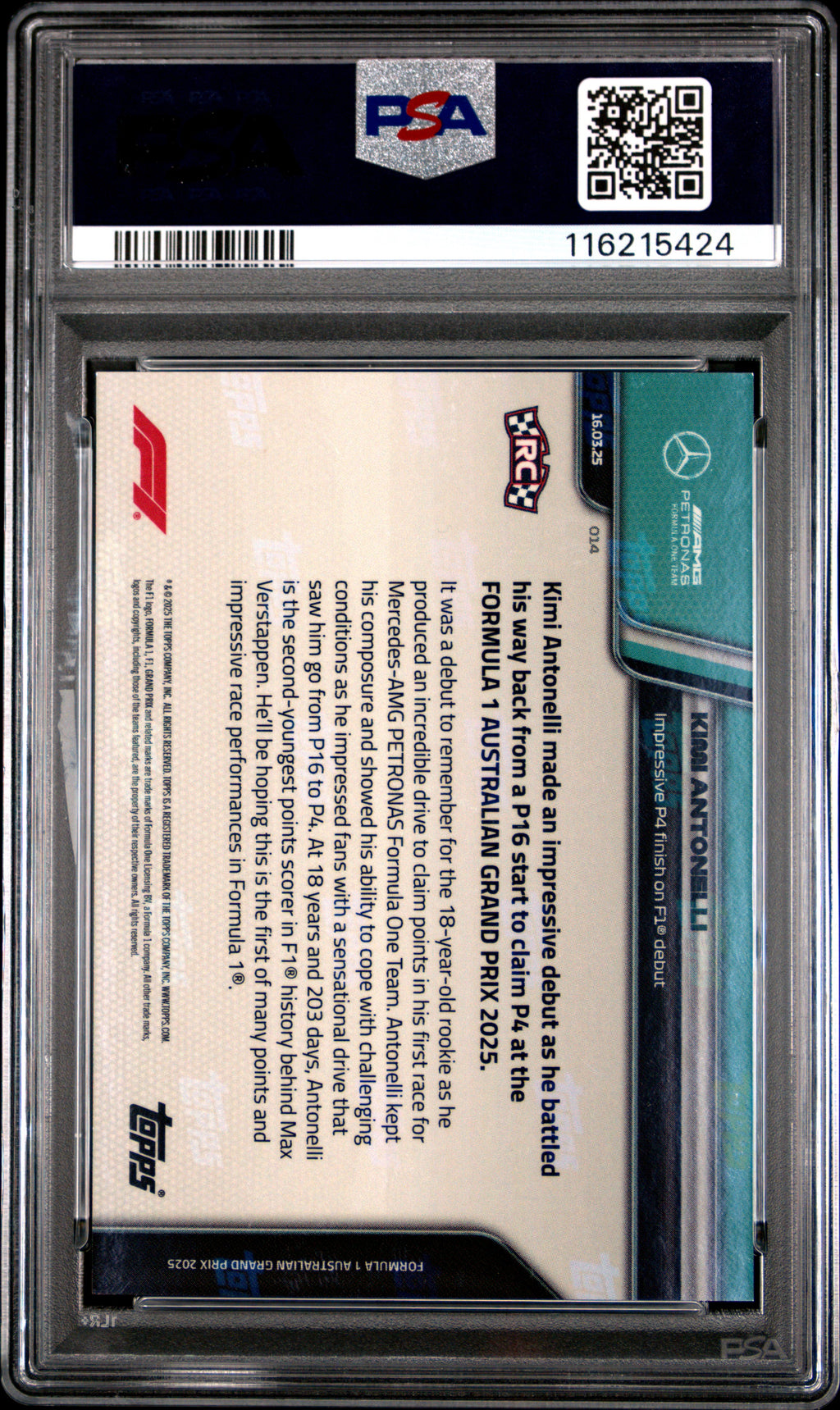 2025 Topps Now Formula 1 Kimi Antonelli #14 PSA 10