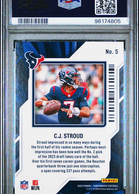2023 Panini Contenders Rookie Of The Year Contenders CJ Stroud Rookie Of The Year #5 PSA 9