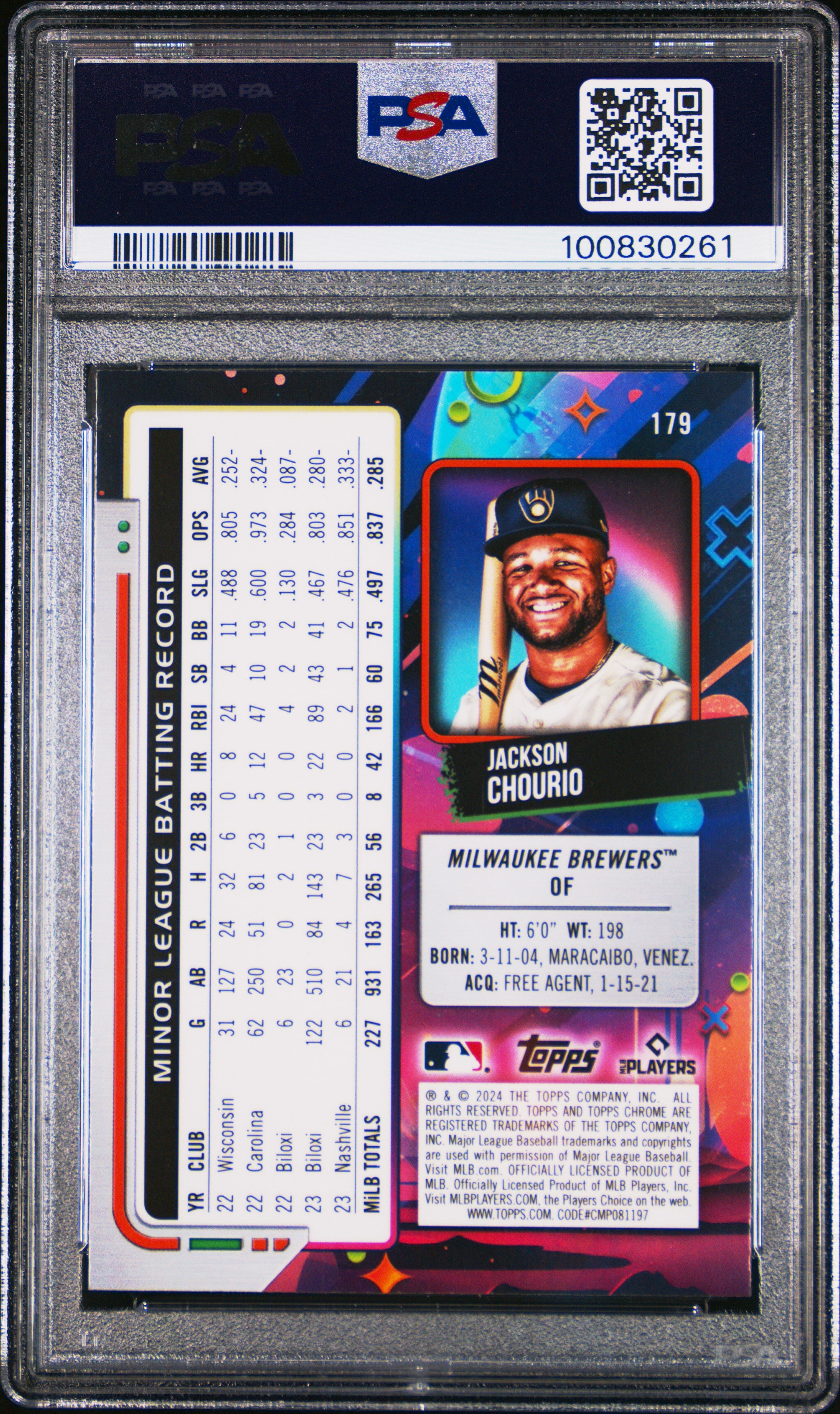 2024 Topps Chrome Cosmic Jackson Chourio Rookie PSA 9 2024 Topps Chrome Cosmic Jackson Chourio #179 PSA 9