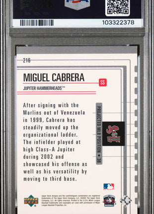 2002 Upper Deck Minor League Miguel Cabrera #216 PSA A