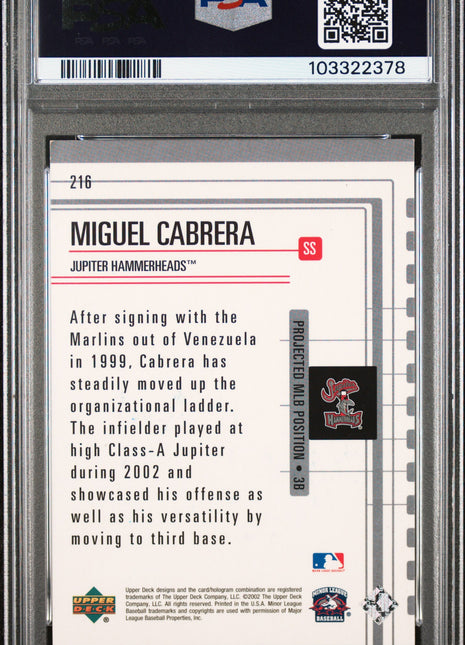 2002 Upper Deck Minor League Miguel Cabrera #216 PSA A