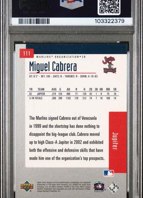 2002 Upper Deck Minor League Miguel Cabrera #111 PSA A