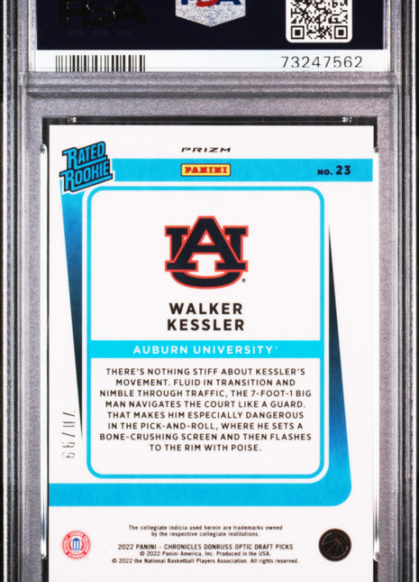 2022 Panini Chronicles Draft Picks Donruss Optic Rated Rookie Walker Kessler Dnrss. Optc. RTD. RK Blue #23 PSA 9