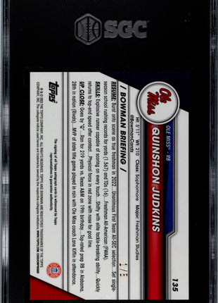 2023 Bowman Chrome University Quinshon Judkins Red Shimmer Auto Red /5 SGC 9/10