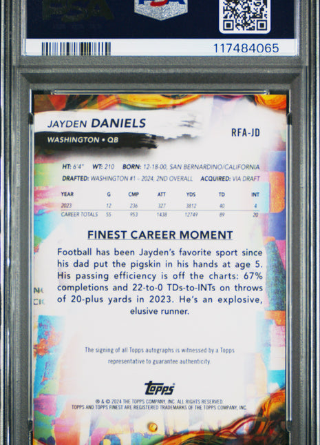 2024 Topps Finest Rookie Finest Autographs Jayden Daniels #RFAJD PSA 10