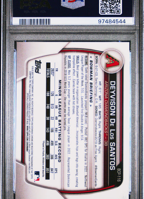 2023 Bowman Mega Deyvison De Los Santos Yellow /75 PSA 10