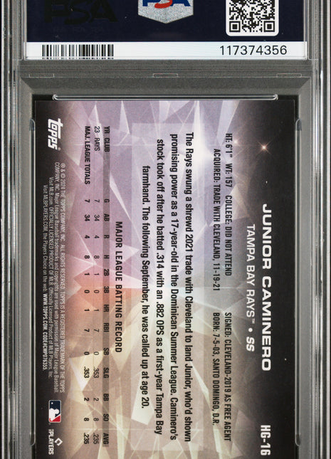 2024 Topps Hidden Gems Junior Caminero #HG16 PSA 10