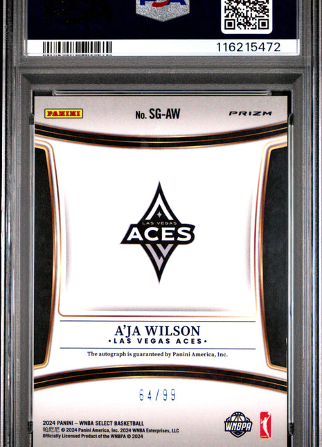2024 Panini Select WNBA Signatures A'ja Wilson Red Prizm #SGAW PSA 9