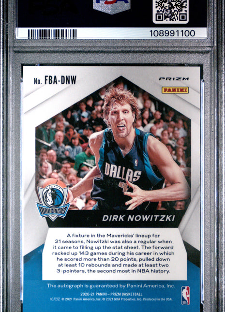 2020 Panini Prizm Fast Break Autographs Dirk Nowitzki #FBADNW PSA 8