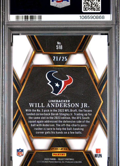 2022 Panini Select Will Anderson JR. Tie Dye Prizm #518 PSA 9