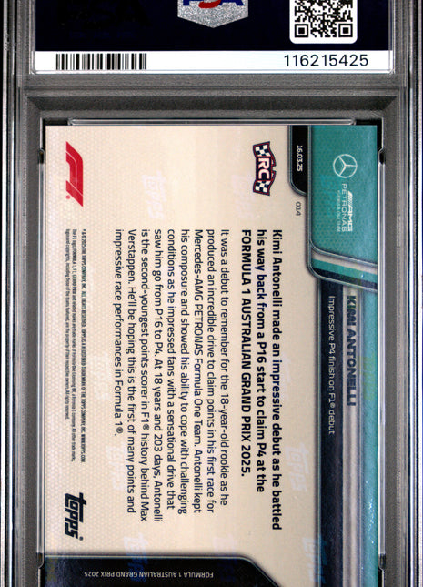 2025 Topps Now Formula 1 Kimi Antonelli #14 PSA 9