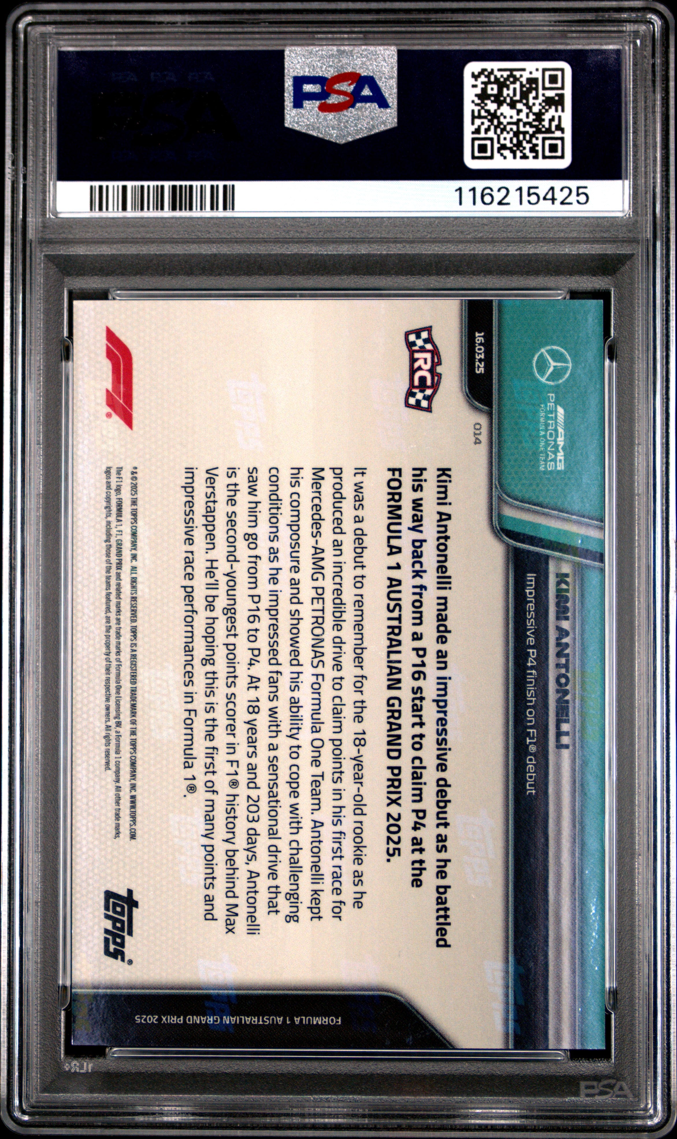 2025 Topps Now Formula 1 Kimi Antonelli #14 PSA 9