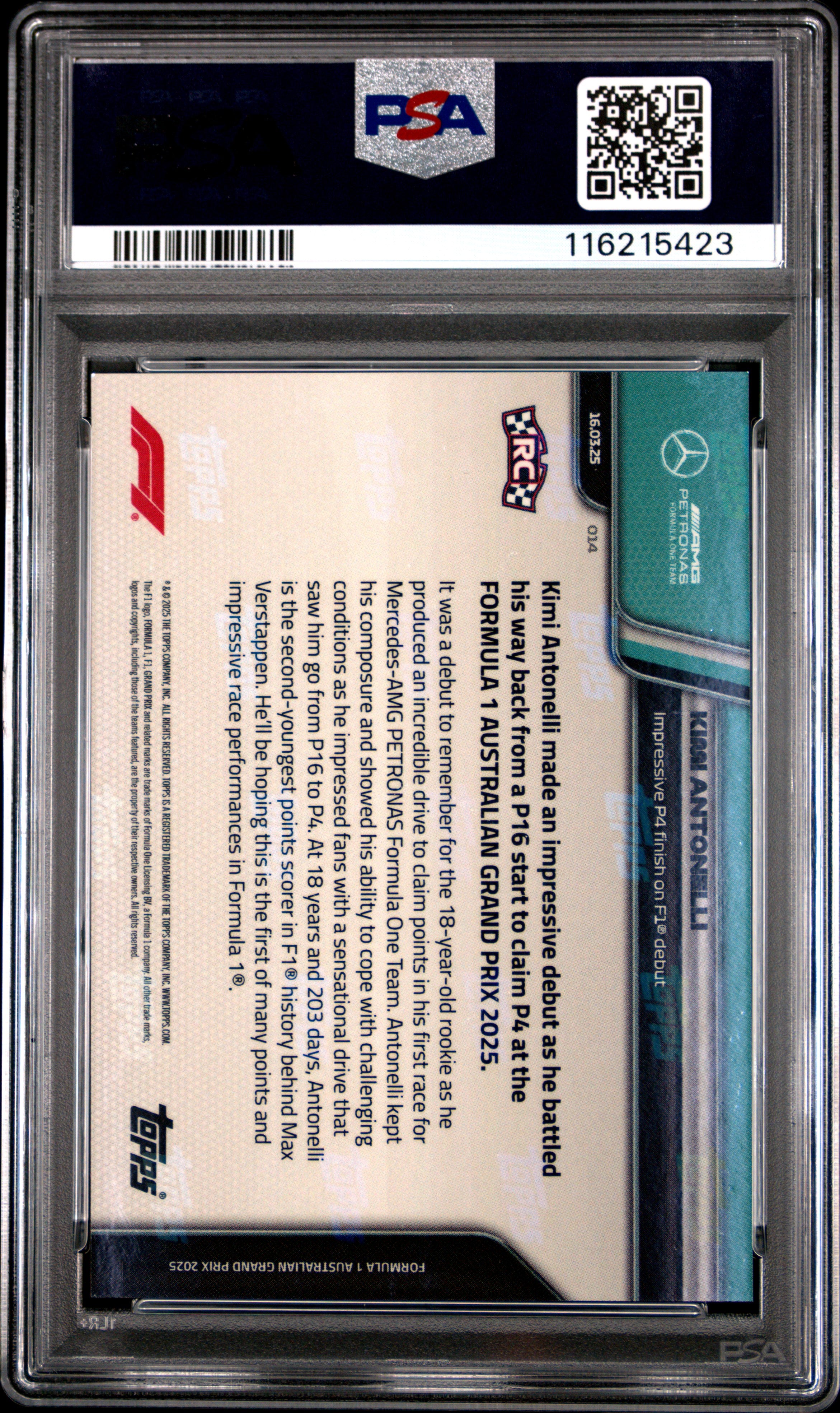 2025 Topps Now Formula 1 Kimi Antonelli #14 PSA 10