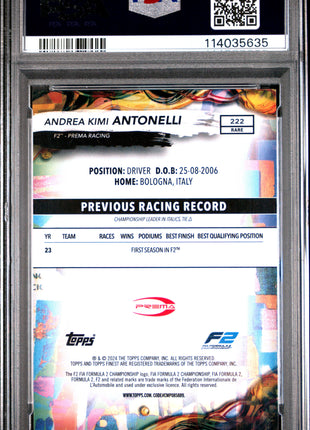 2024 Topps Finest Formula 1 Andrea Kimi Antonelli Blue Refractor #222 38/99 PSA 9