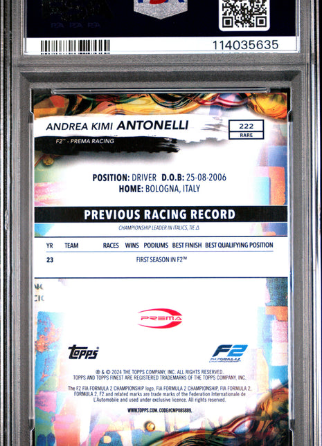 2024 Topps Finest Formula 1 Andrea Kimi Antonelli Blue Refractor #222 38/99 PSA 9