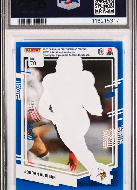 2023 Panini Clearly Donruss Jordan Addison Autograph Blue #70 66/85 PSA 9