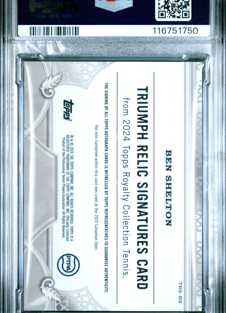 2024 Topps Royalty Tennis Triumph Relic Signatures Ben Shelton Green #BS 2 / 5 PSA 9