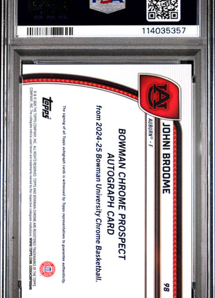 2024 Bowman Chrome University Johni Broome Au BLK & White Stealth Ref #98 PSA 9