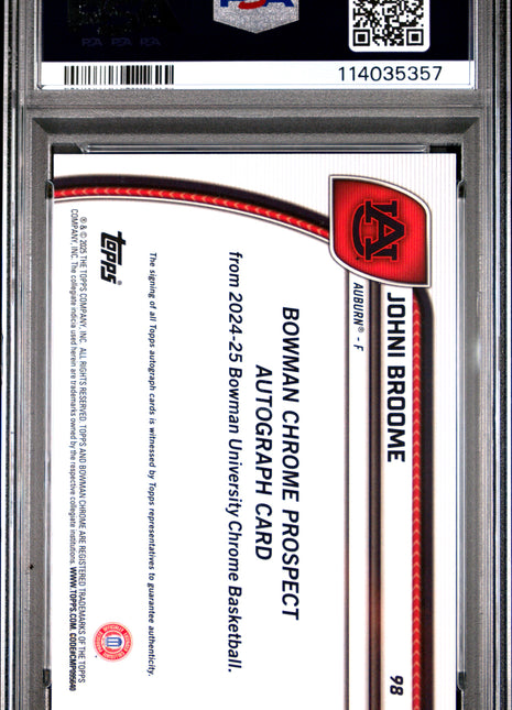 2024 Bowman Chrome University Johni Broome Au BLK & White Stealth Ref #98 PSA 9