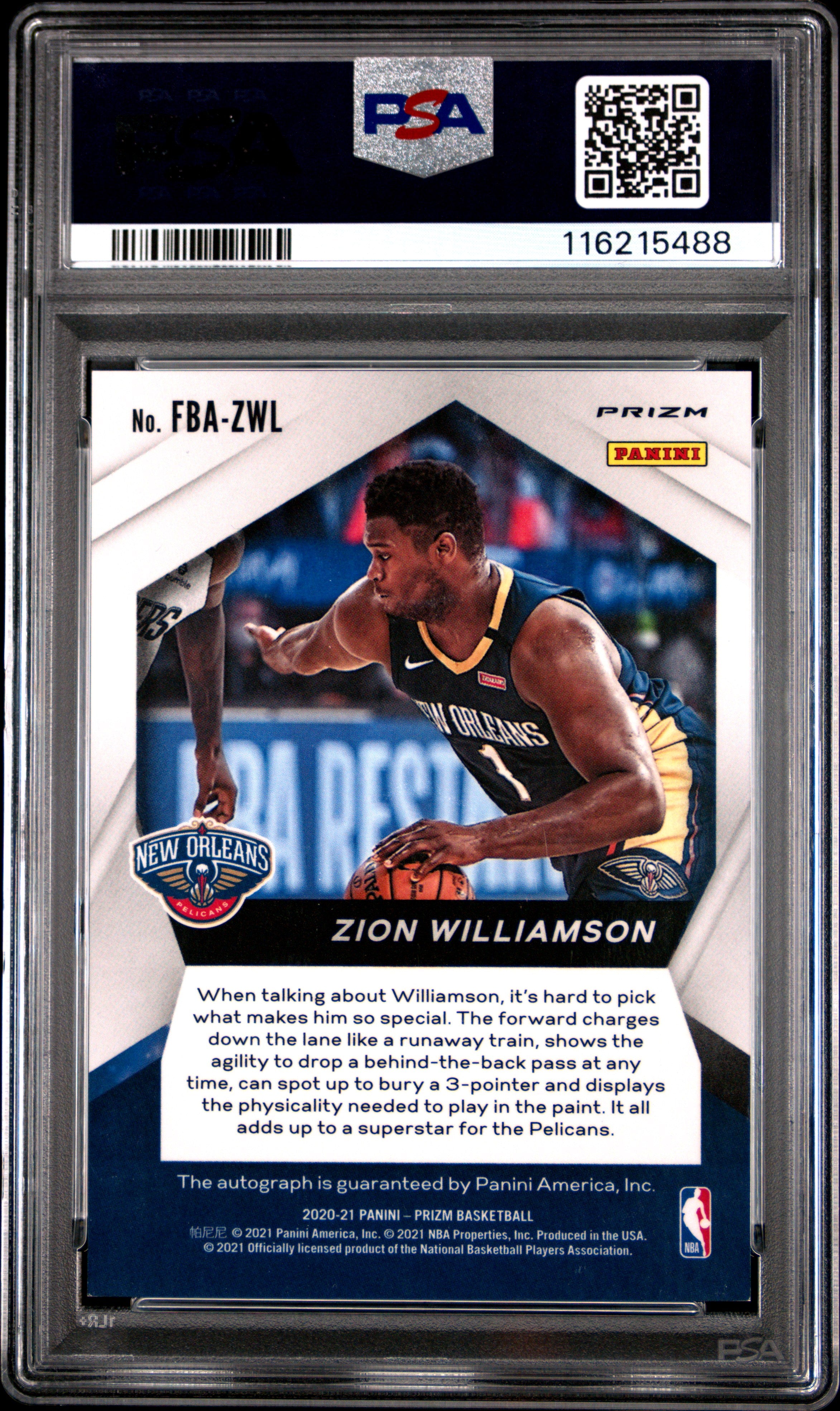 2020 Panini Prizm Fast Break Autographs Zion Williamson #FBAZWL PSA 9