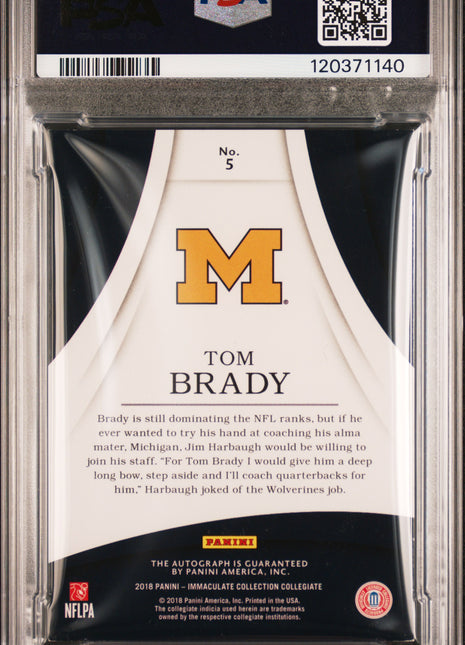 2018 Panini Immaculate Collegiate Immaculate Ink Tom Brady Gold #5 03/10 PSA A