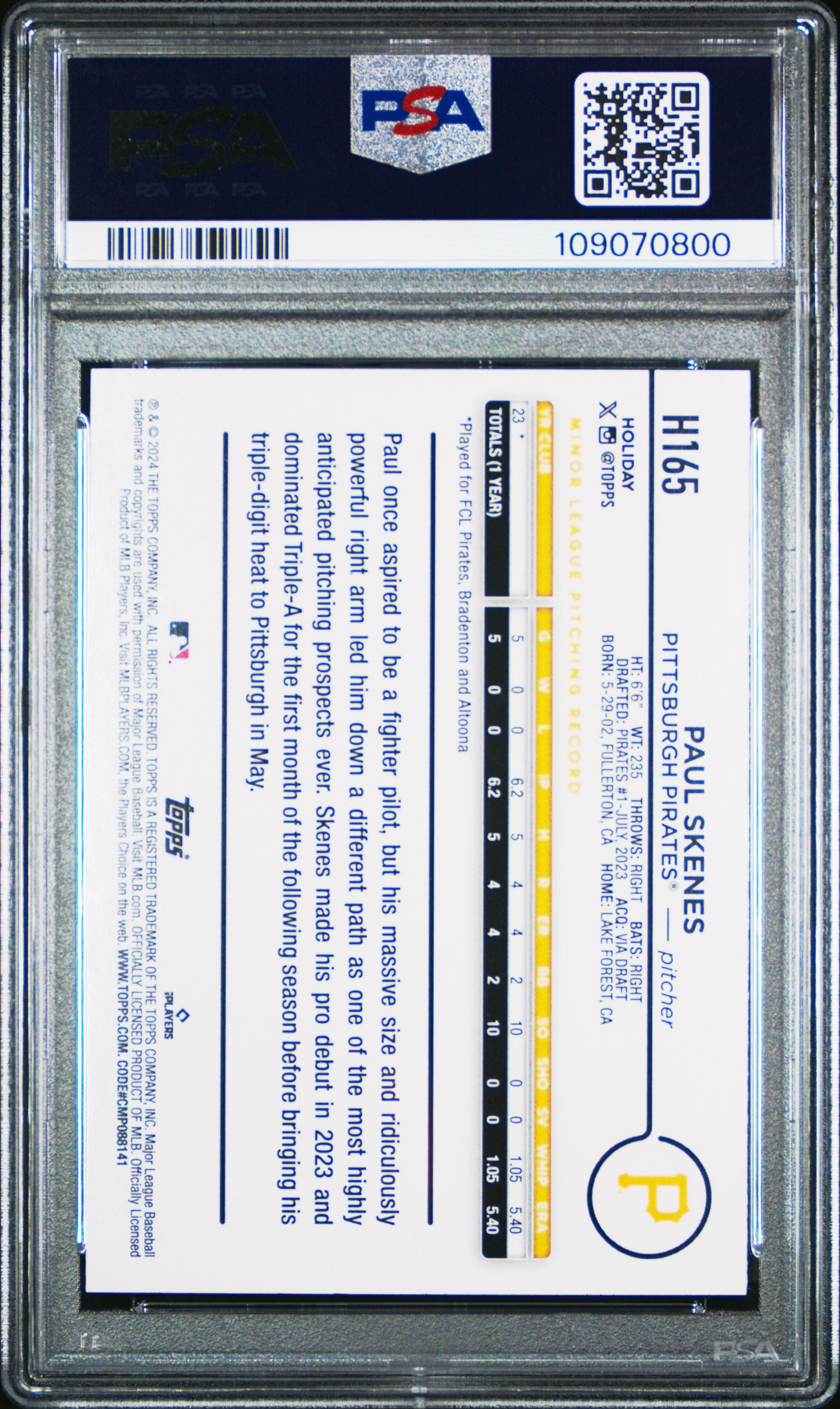 2024 Topps Holiday Paul Skenes #H165 PSA 10