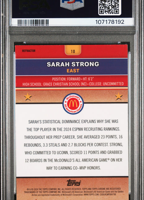2024 Topps Chrome Mcdonald's All American Sarah Strong Refractor #10 PSA 8