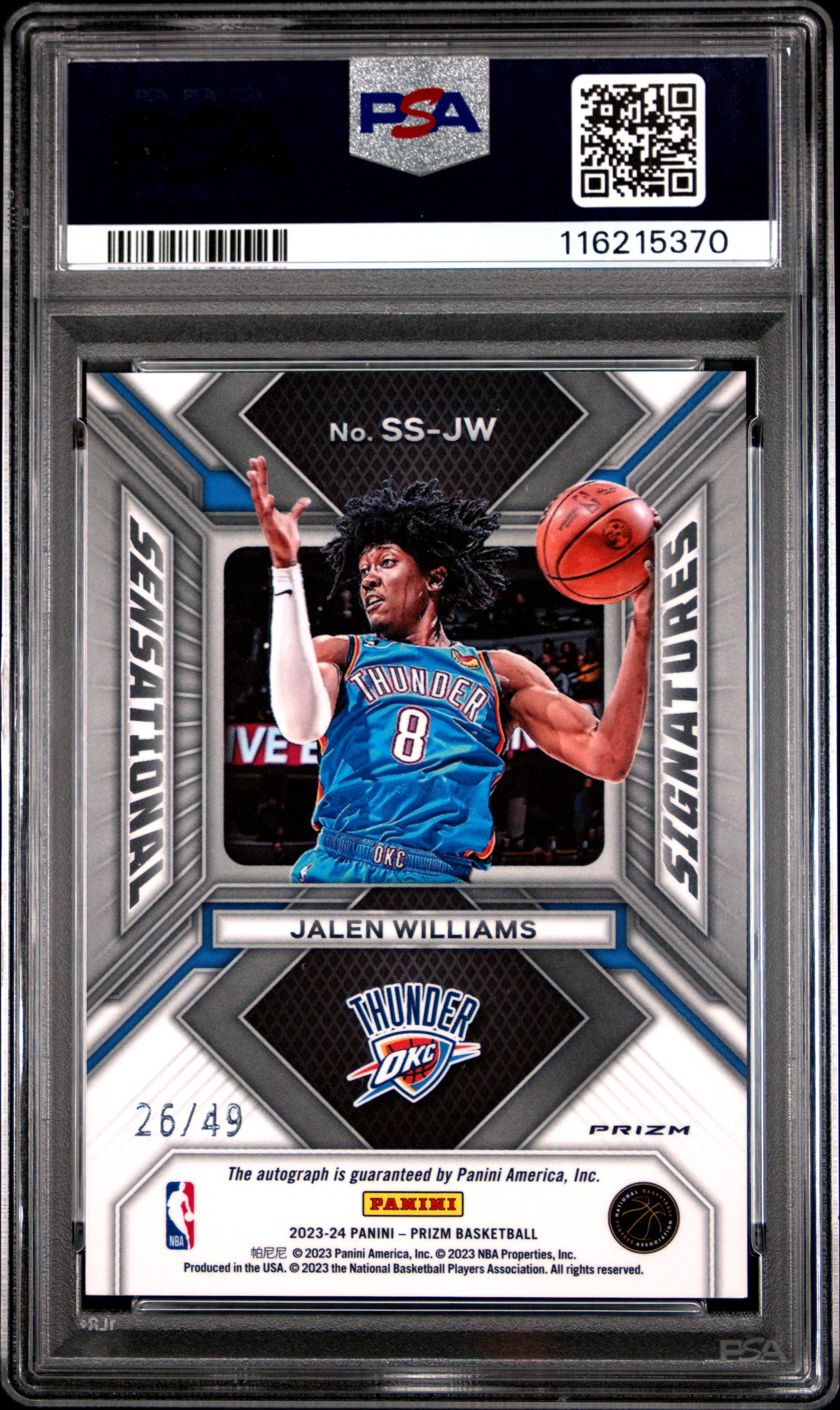 2023 Panini Prizm Sensational Signatures Jalen Williams Blue #SSJW PSA 9