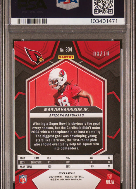 2024 Panini Mosaic Marvin Harrison JR. Green Fluorescent #304 PSA 9