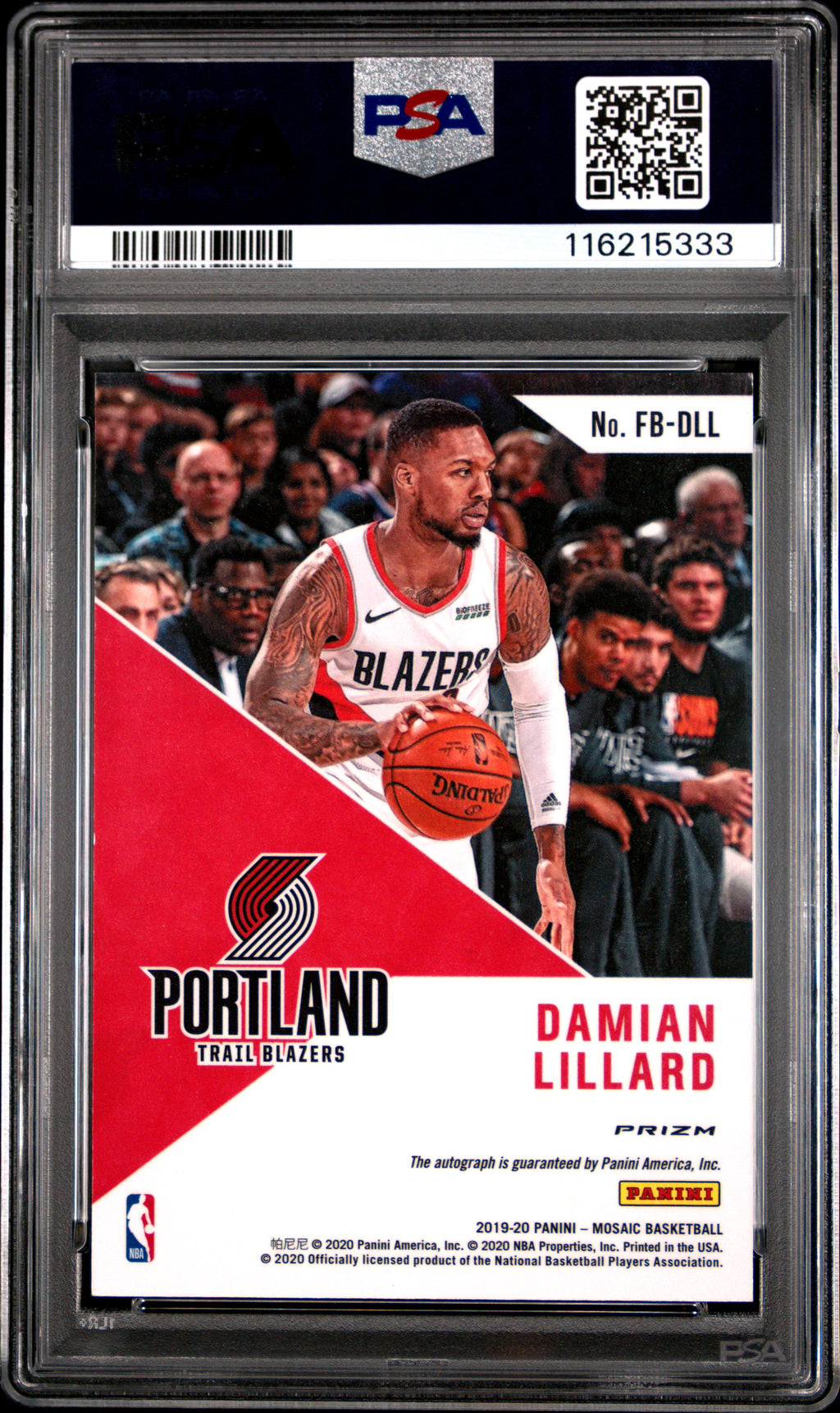 2019 Panini Mosaic Autographs Fast Break Damian Lillard #FBDLL PSA 8