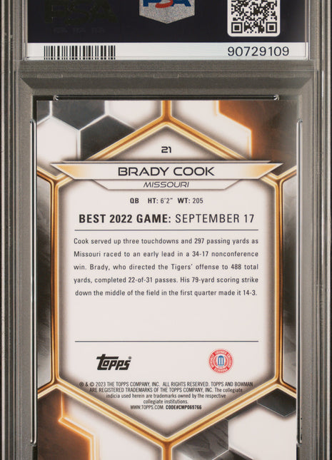 2023 Bowman University Best Brady Cook Gold #21 PSA 9