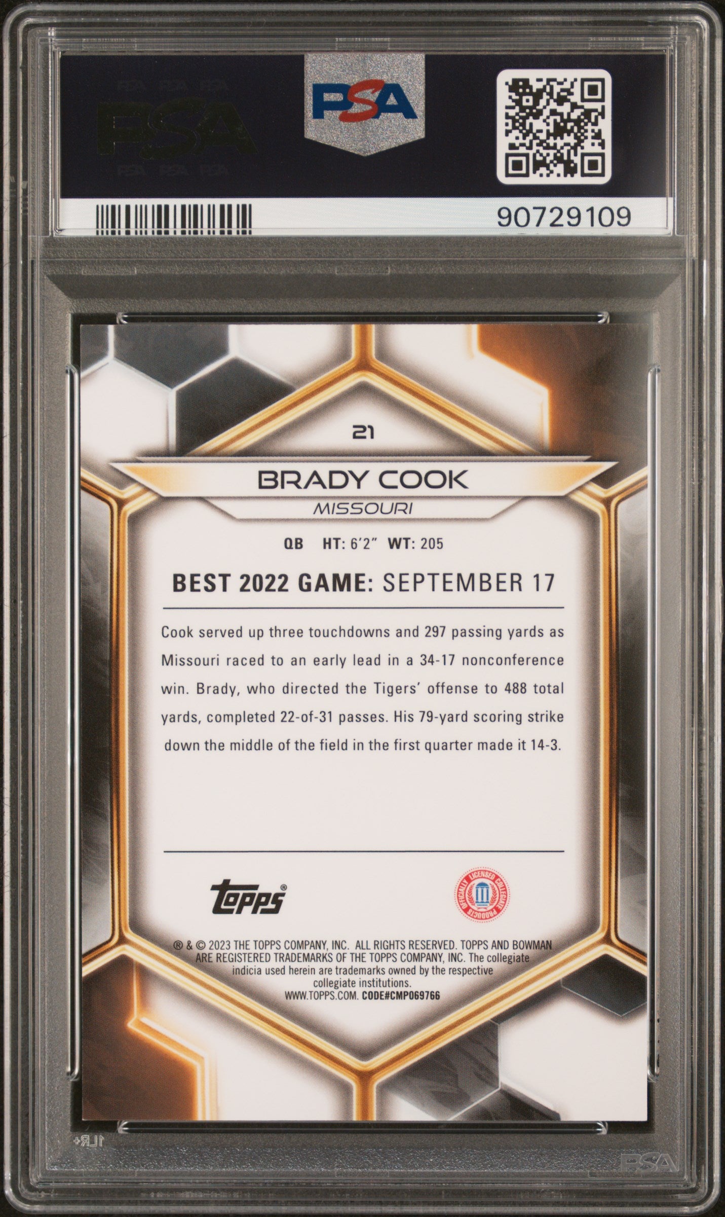 2023 Bowman University Best Brady Cook Gold #21 PSA 9