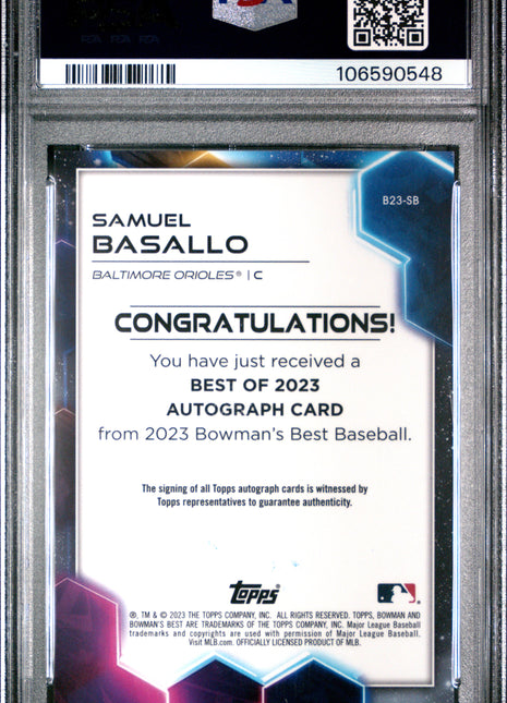 2023 Bowman's Best Best Of 2023 Autographs Samuel Basallo Red Ref #B23SB 08/10 PSA 9