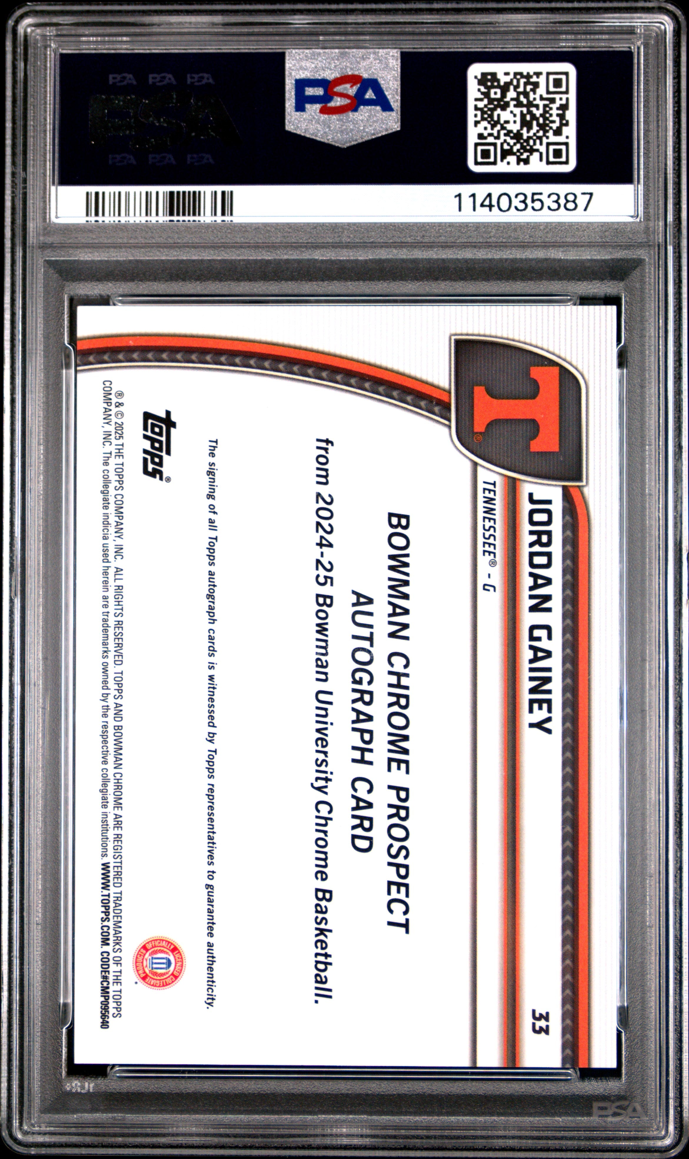 2024 Bowman Chrome University Jordan Gainey Au BLK & White Stealth Ref #33 PSA 9