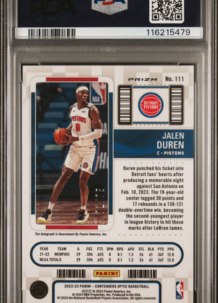 2022 Panini Contenders Optic Jalen Duren Autograph Green #111 PSA 8