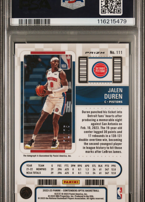 2022 Panini Contenders Optic Jalen Duren Autograph Green #111 PSA 8
