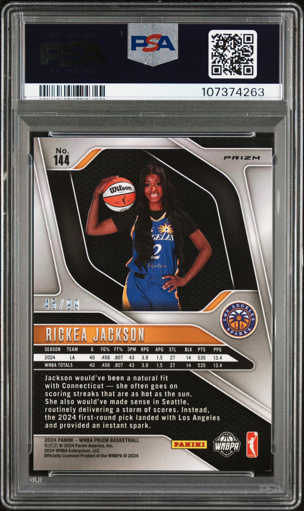 2024 Panini Prizm WNBA Rickea Jackson Orange #144 PSA 9