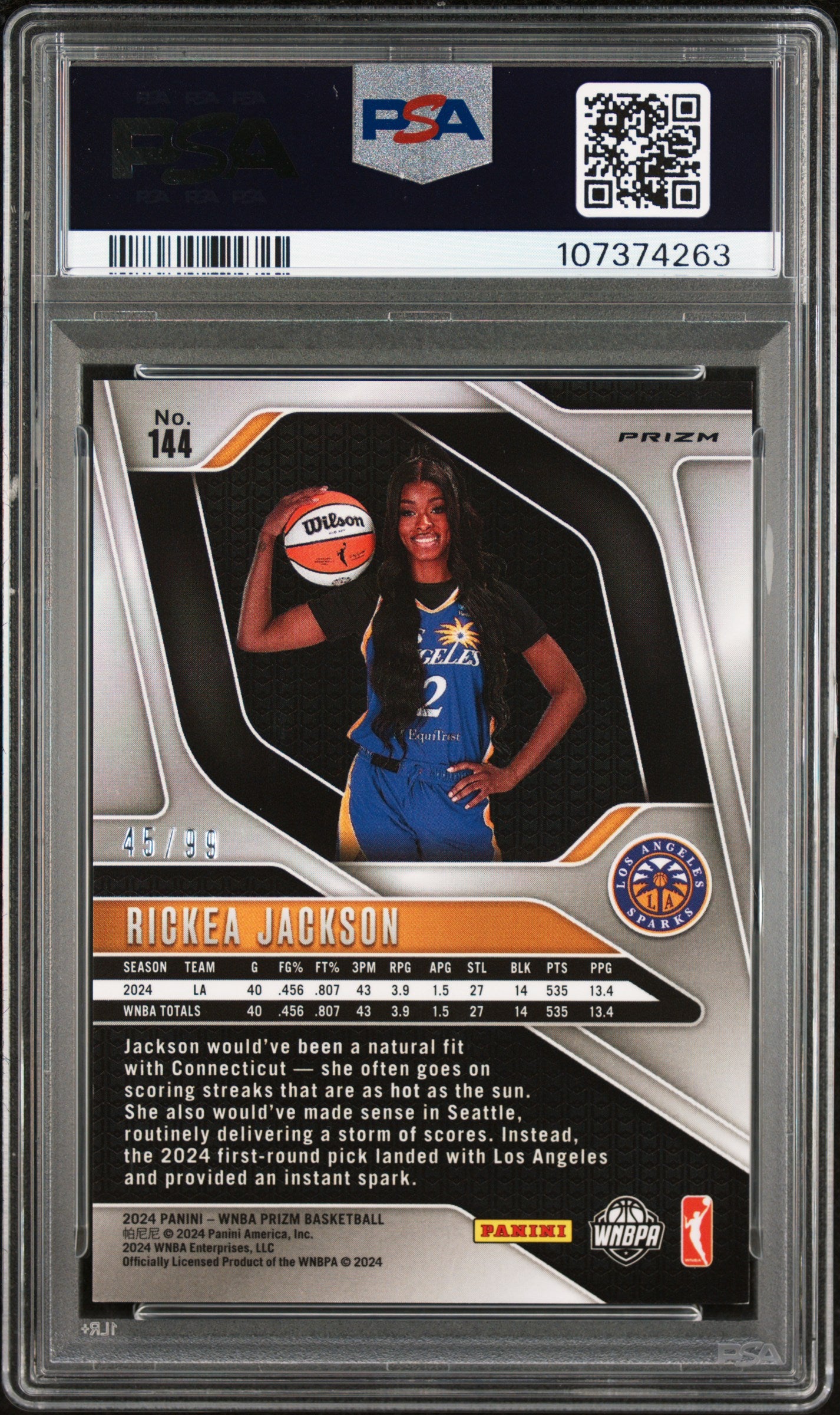 2024 Panini Prizm WNBA Rickea Jackson Orange #144 PSA 9
