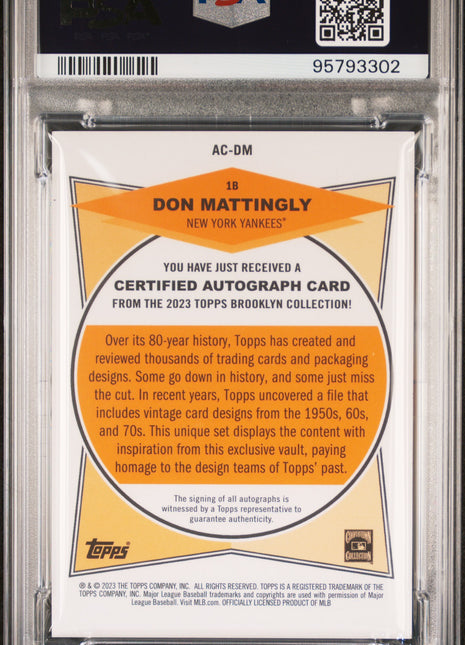 2023 Topps Brooklyn Collection Autograph Don Mattingly #DM 29/99 PSA 10