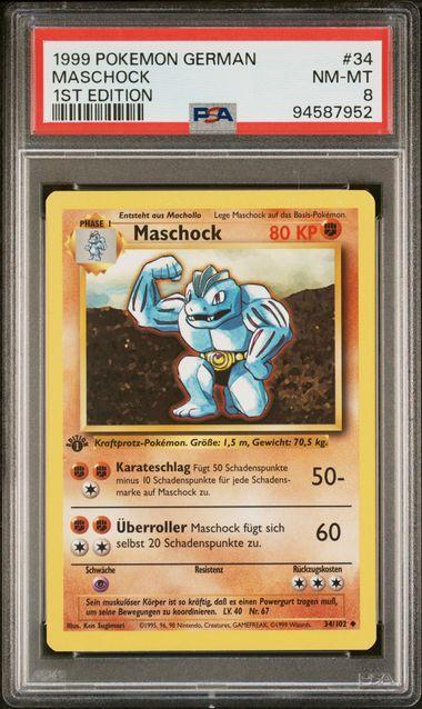 1999 German Pokemon 1st Edition Maschock (Machoke) 34 PSA 8